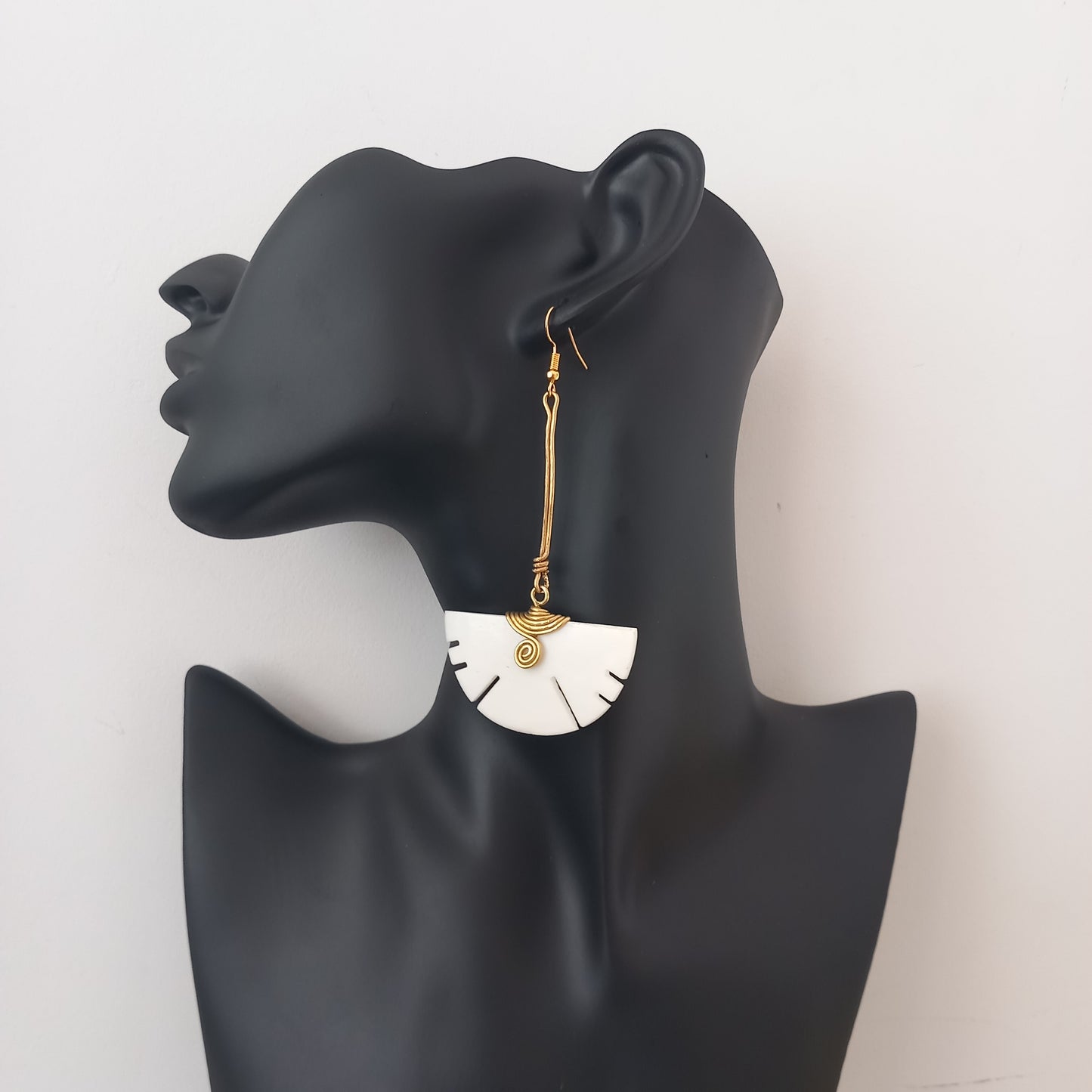 Handmade Brass and Bone Pendulum Earrings