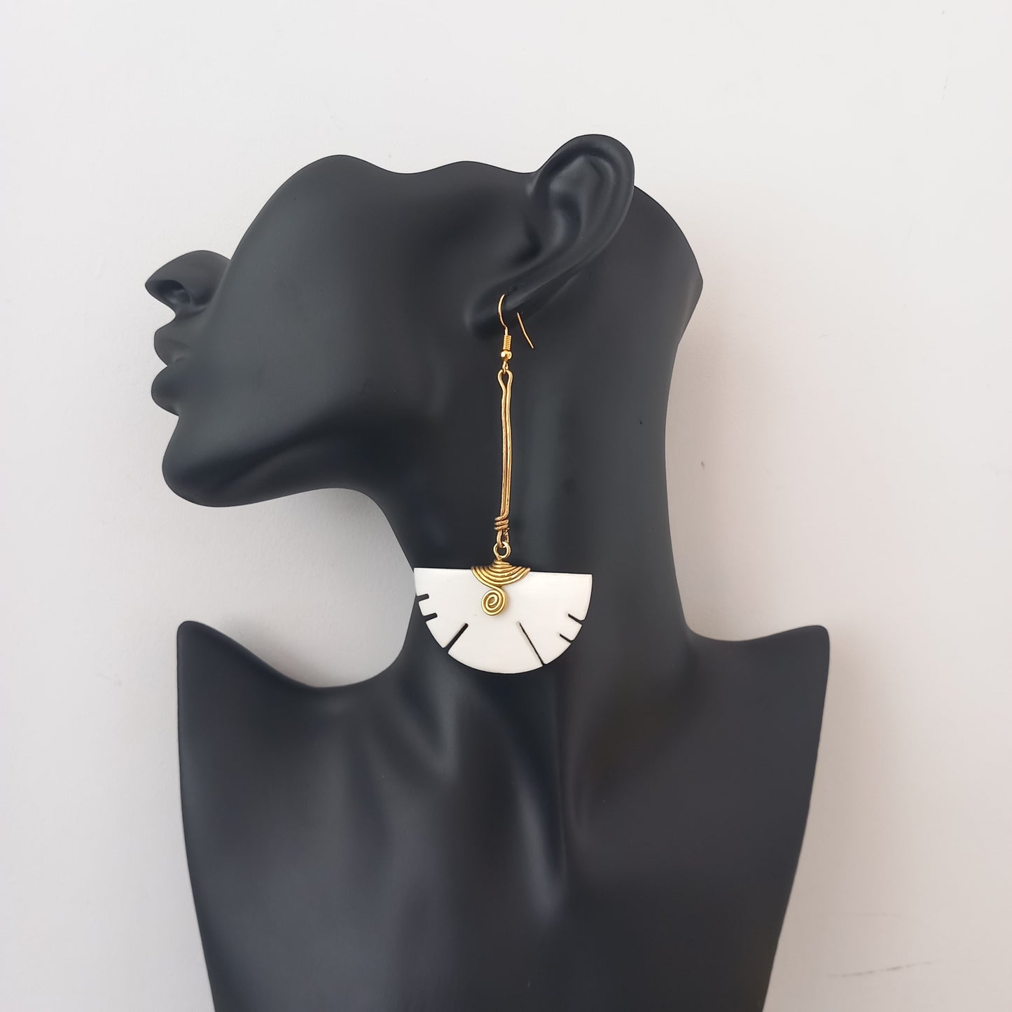 Handmade Brass and Bone Pendulum Earrings