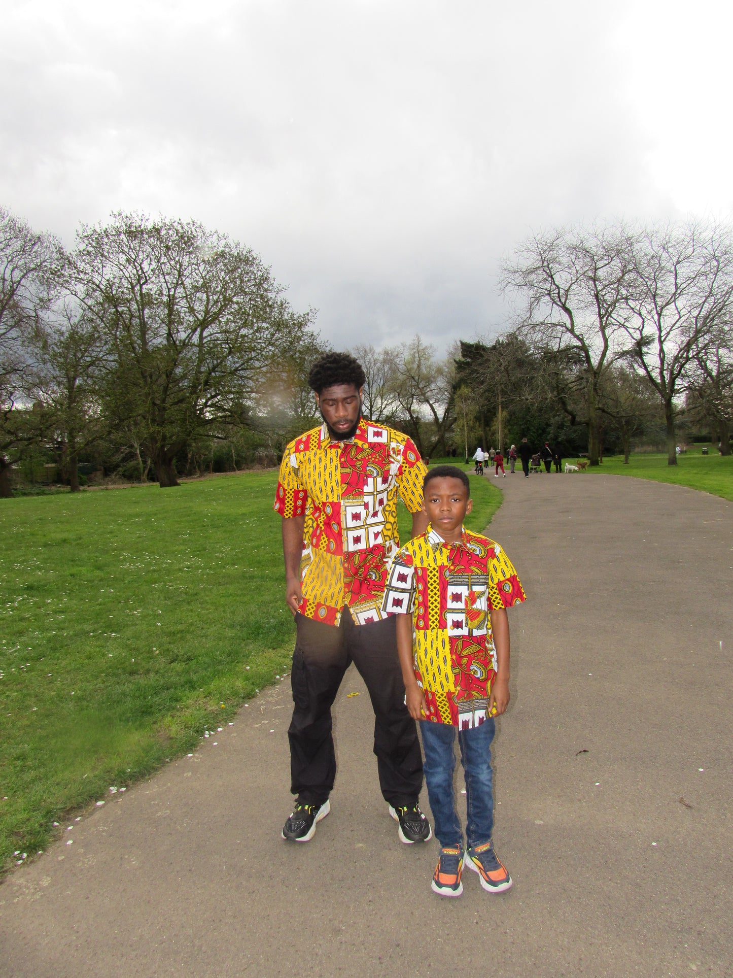 Men's African Print Short Sleeve Shirt/ Red and White