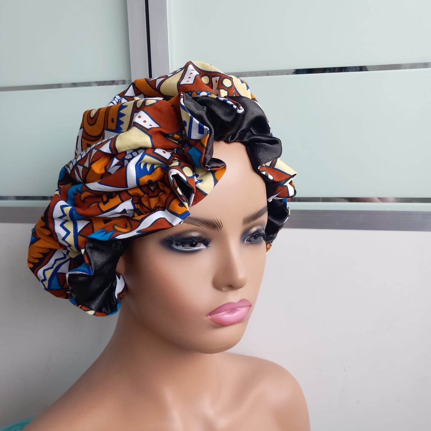 Xtra Large Satin Bonnet/ Ankara Print/African Print Bonnet satin-lined