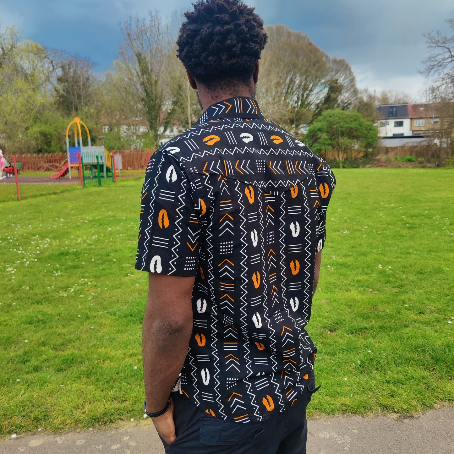 Men's African Print Short Sleeve Shirt/ Black