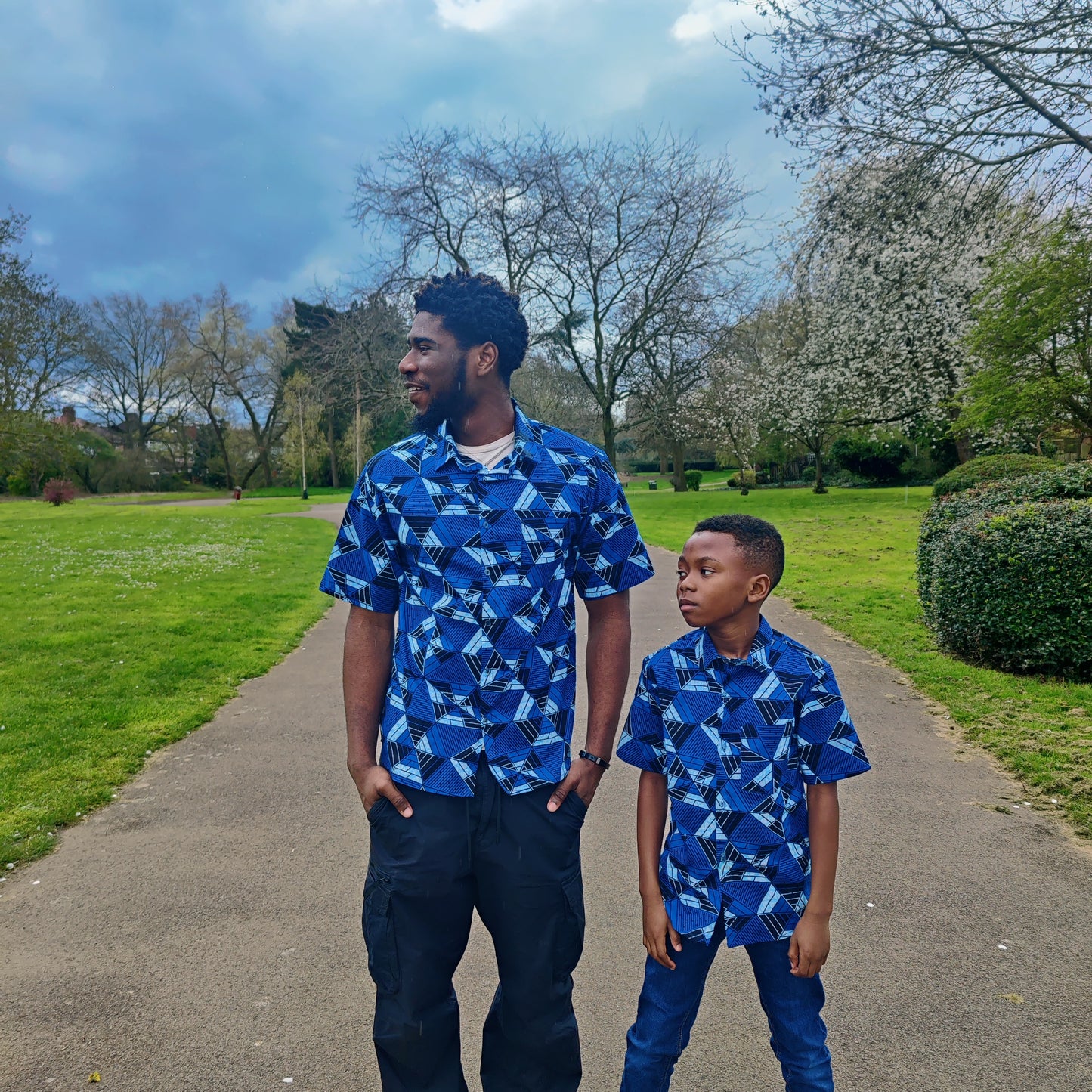 Men's African Print Short Sleeve Shirt/ Blue