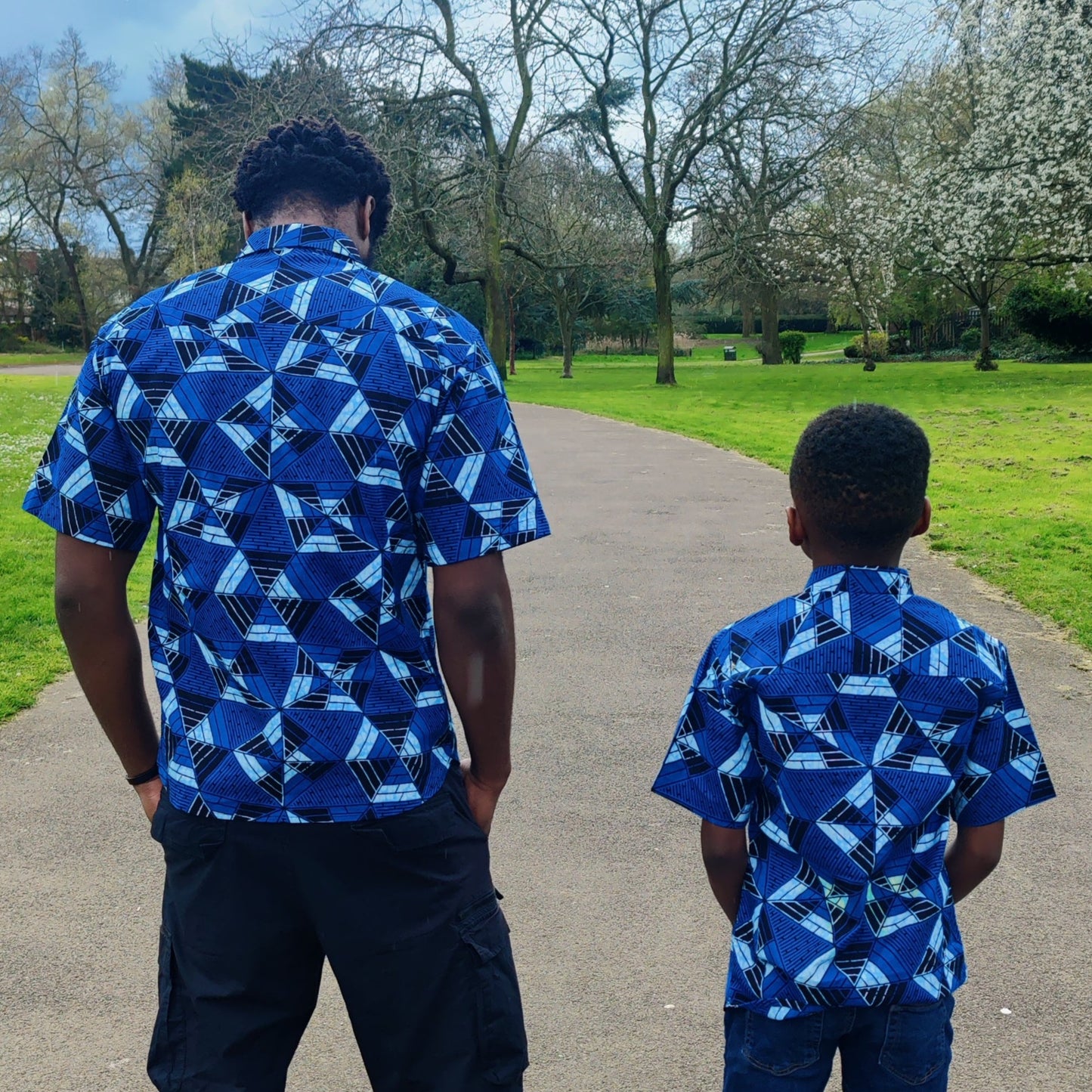 Men's African Print Short Sleeve Shirt/ Blue