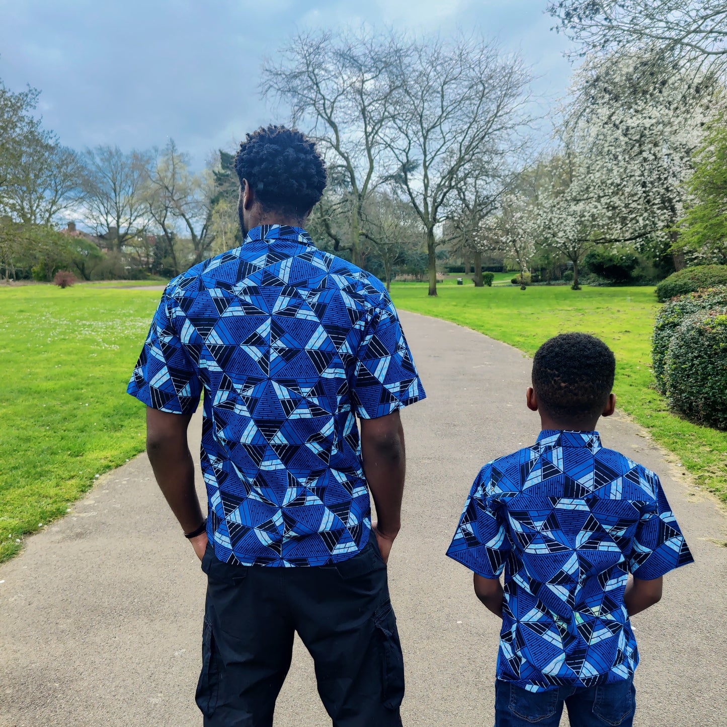Men's African Print Short Sleeve Shirt/ Blue