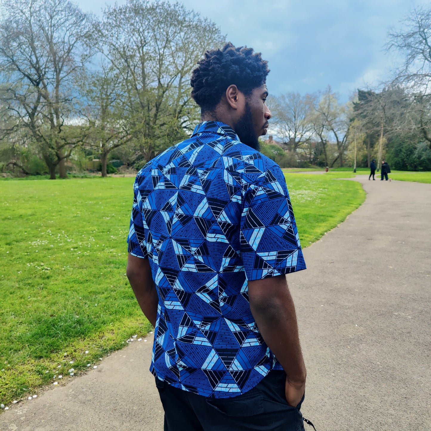 Men's African Print Short Sleeve Shirt/ Blue