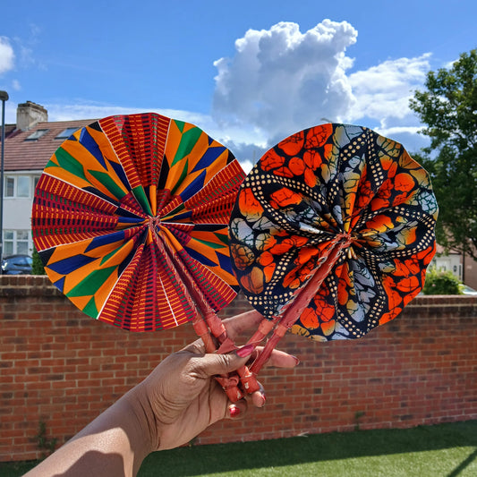 African Print Folding Hand Fan Set of 2 Mini
