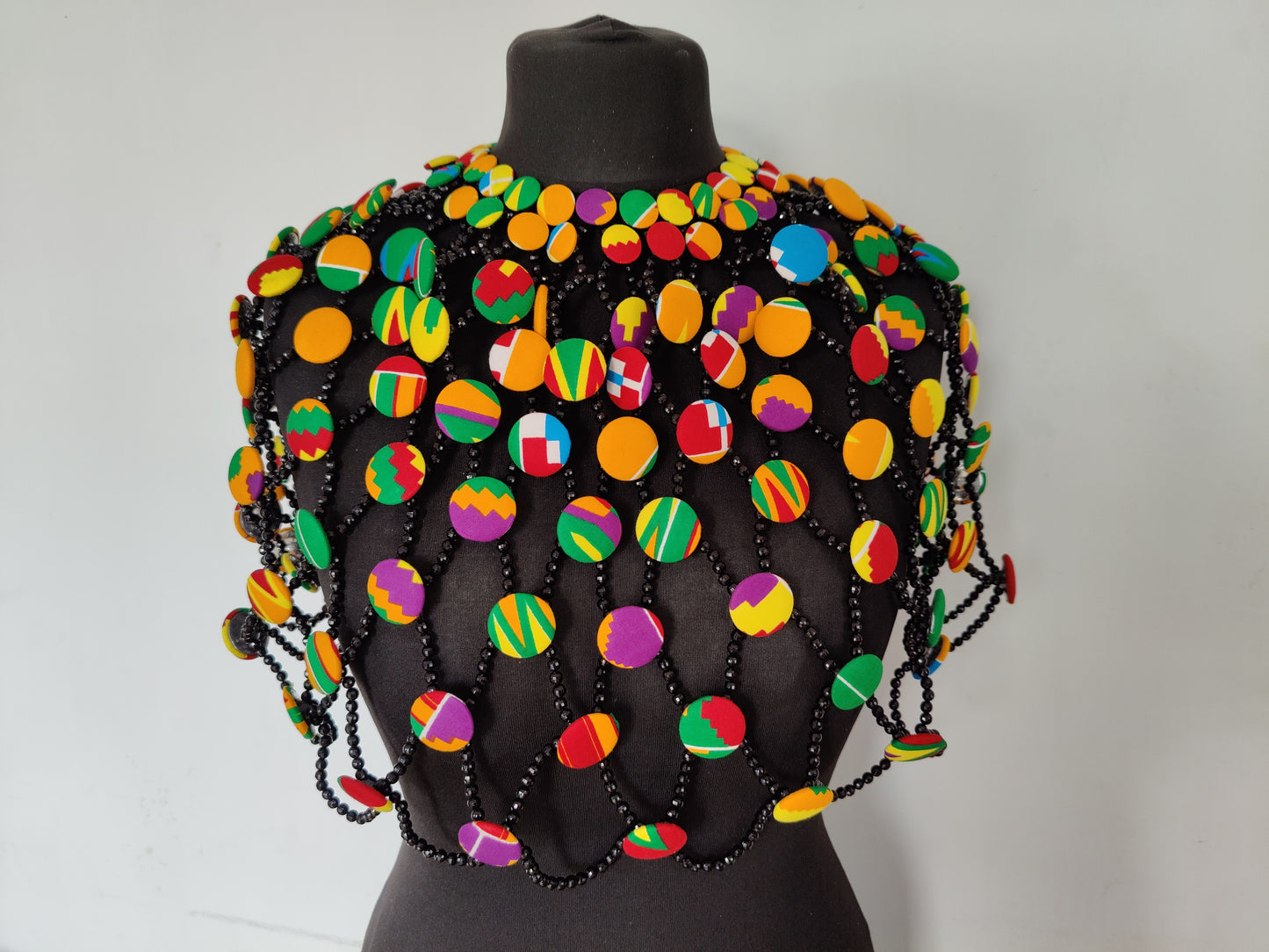 African Print Statement Necklace/Statement Ankara/ African Print Button Cape/ Large
