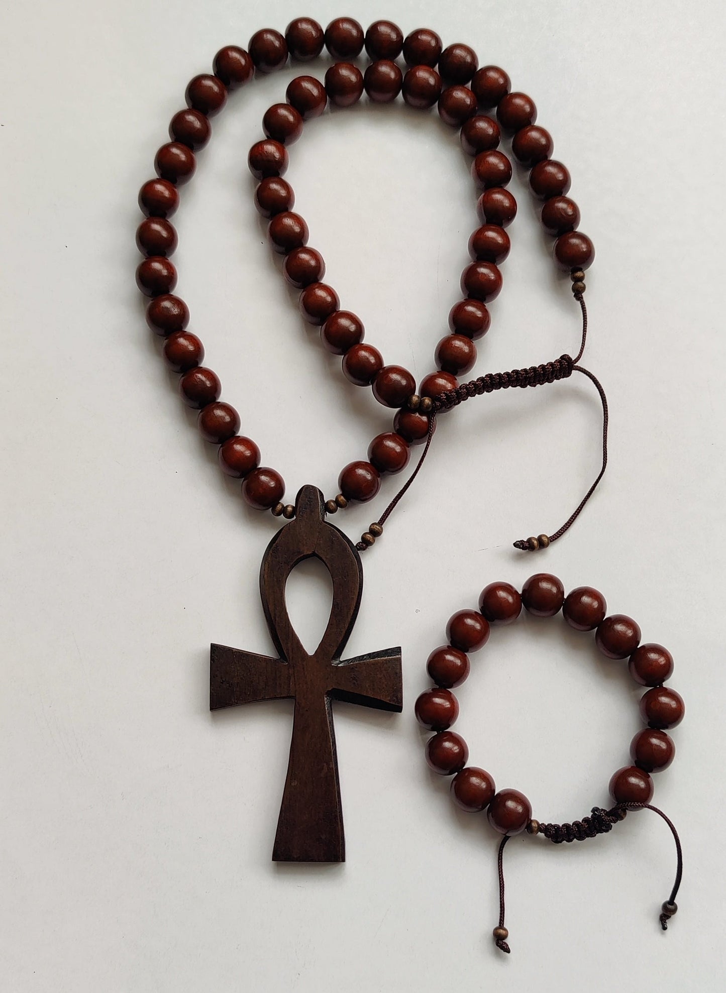 Mens Necklace/ Glass Beads Necklace with  Africa / Ankh Pendant