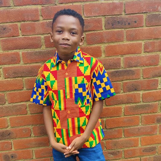 African Print Boys Shirt/ Blue Kente