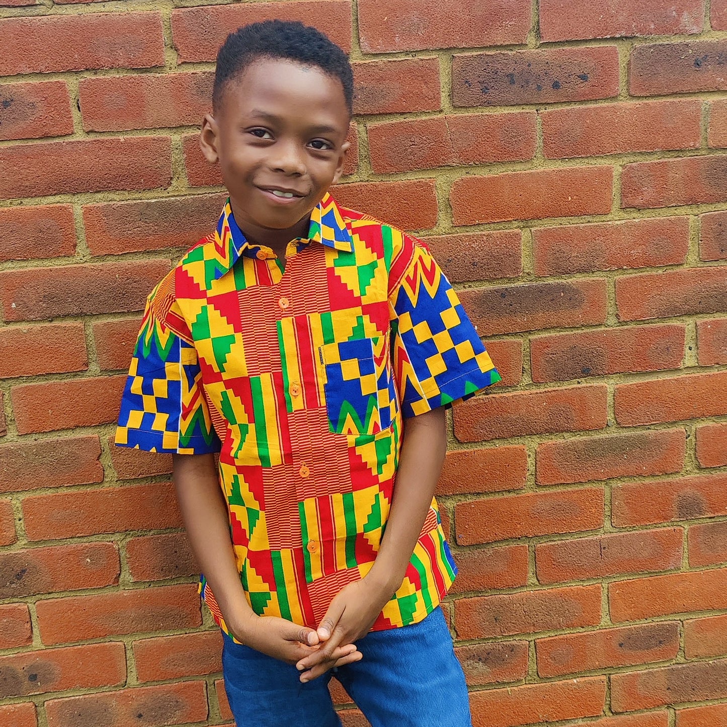 African Print Boys Shirt/ Blue Kente