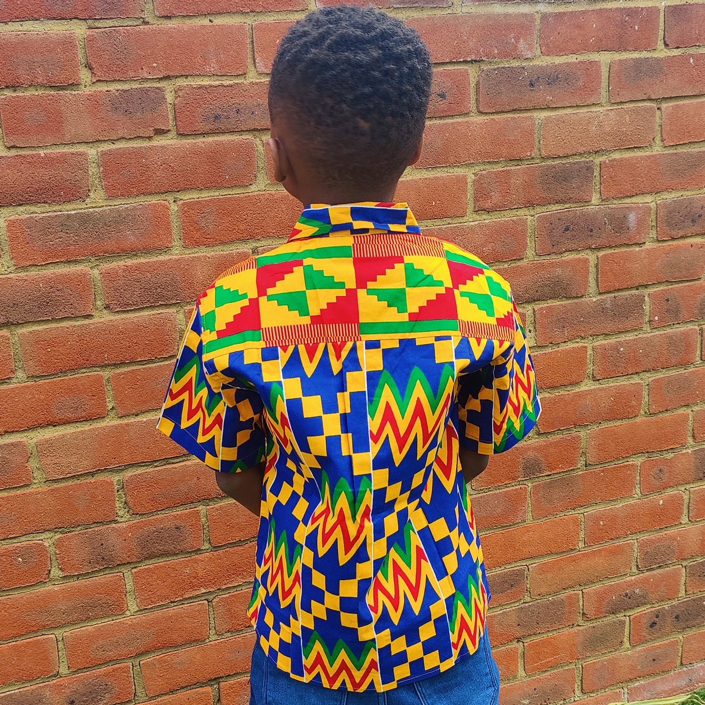 African Print Boys Shirt/ Blue Kente