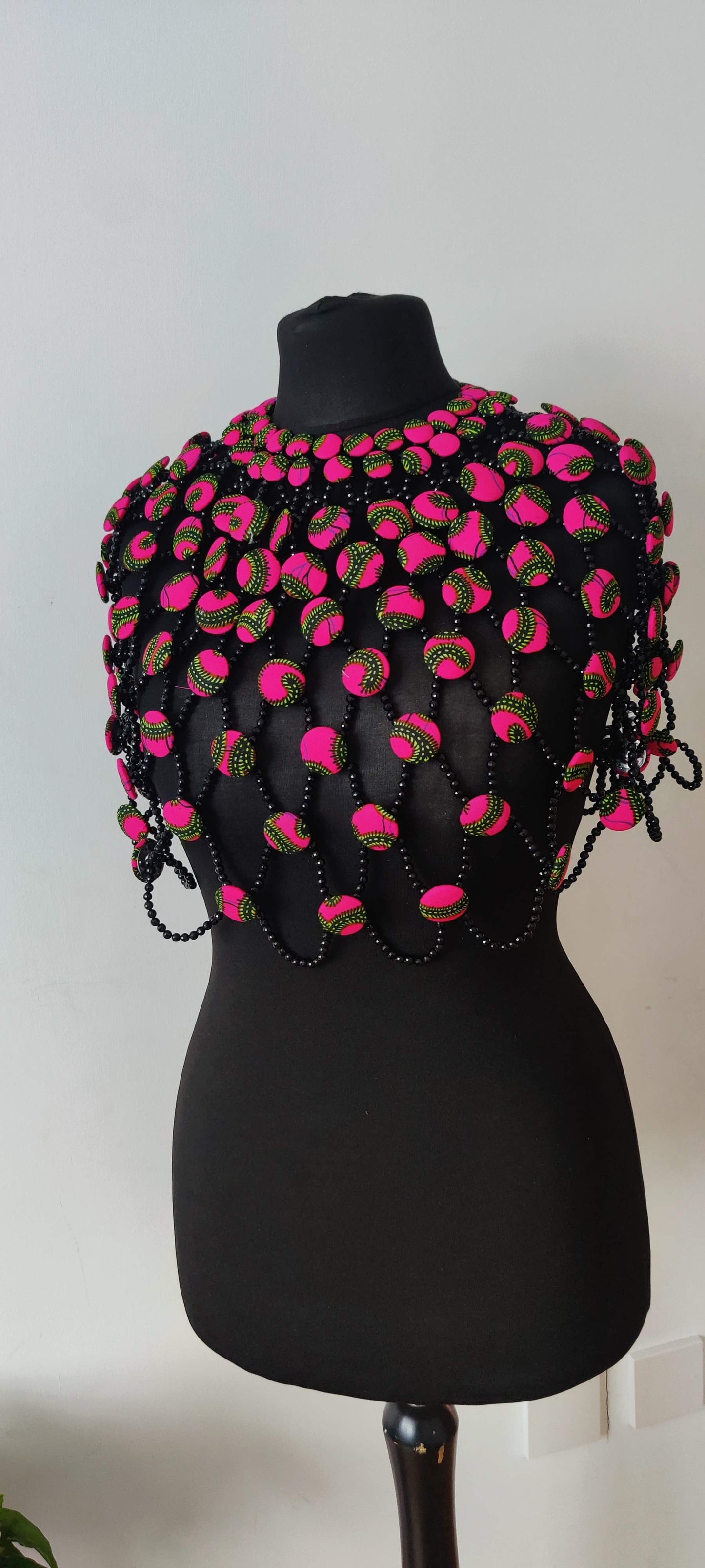 African Print Statement Necklace/Statement Ankara/ African Print Button Cape/ Large