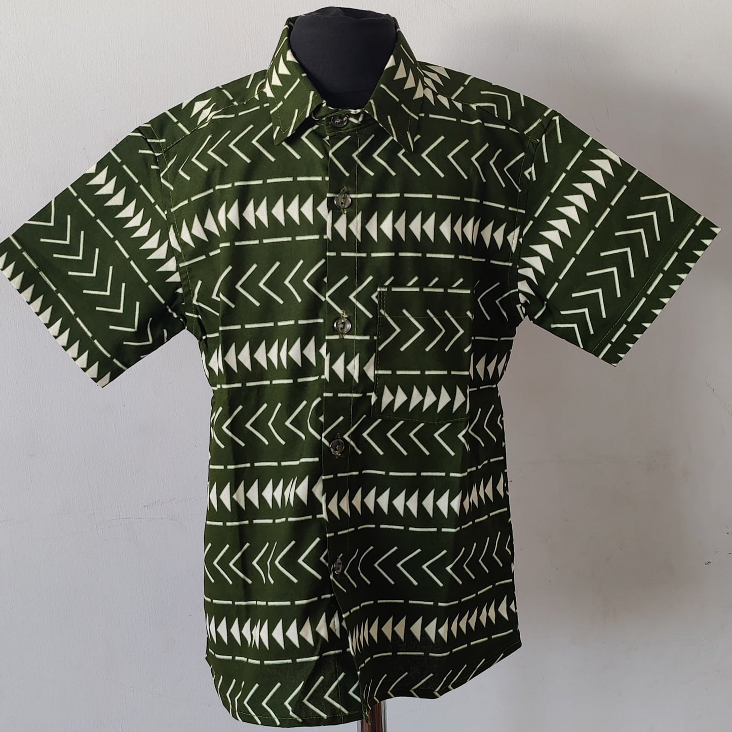 African Print Boys Shirt/ Zulu Green