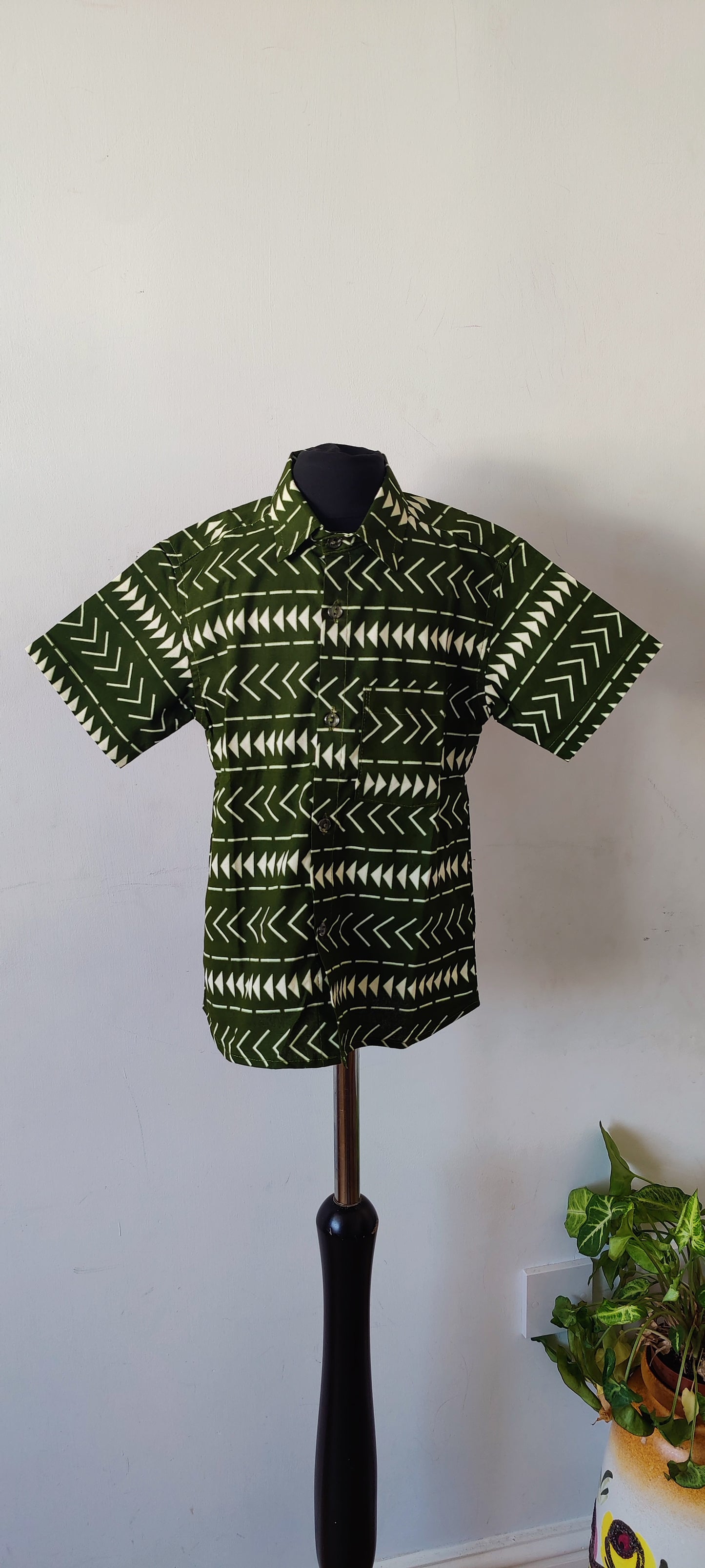 African Print Boys Shirt/ Zulu Green