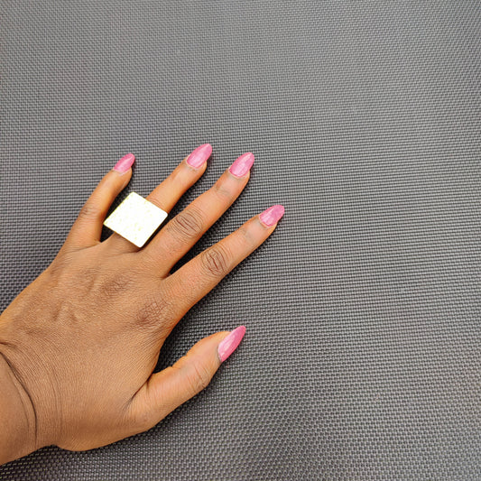 Square Shape Chunky Golden Brass Adjustable Ring