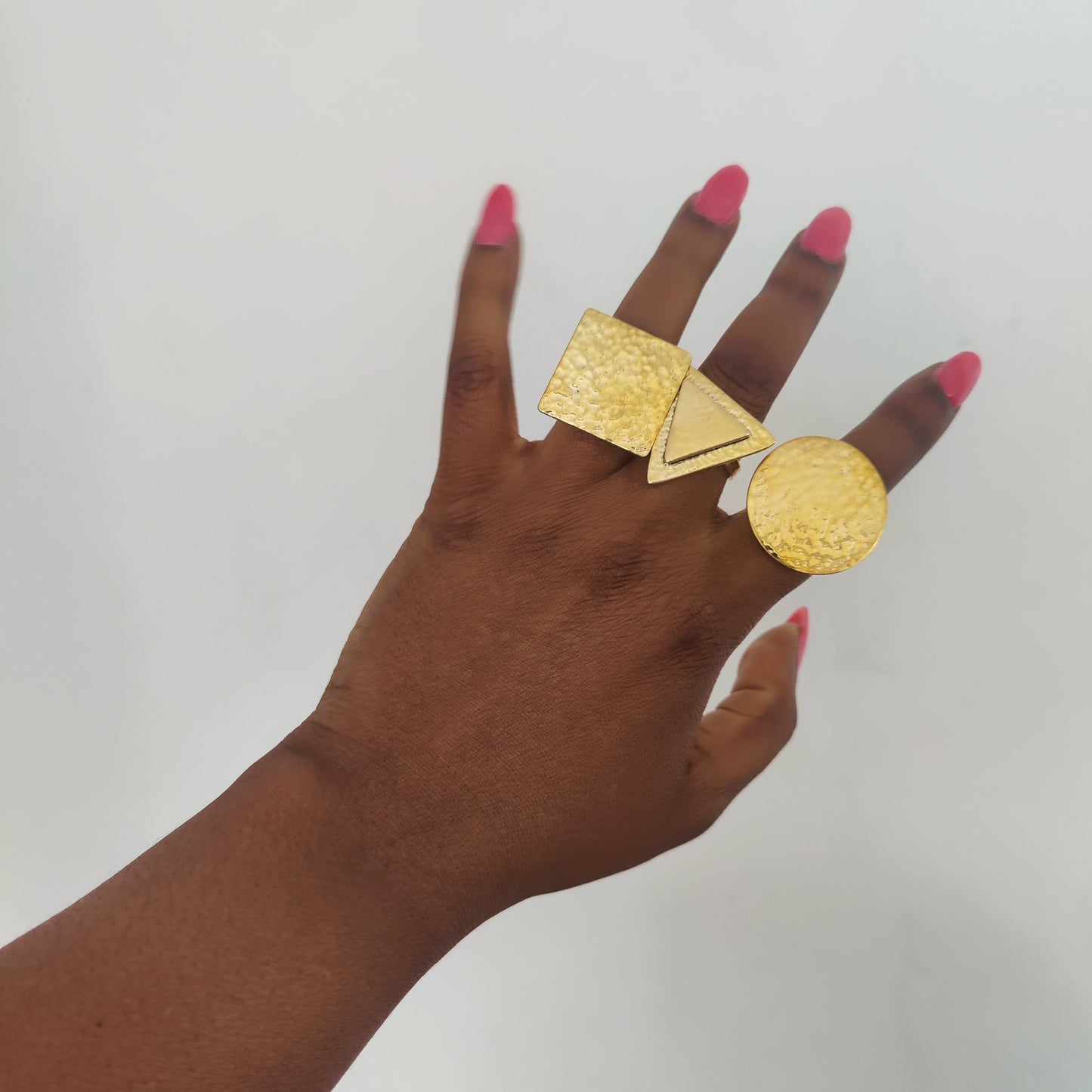 Square Shape Chunky Golden Brass Adjustable Ring