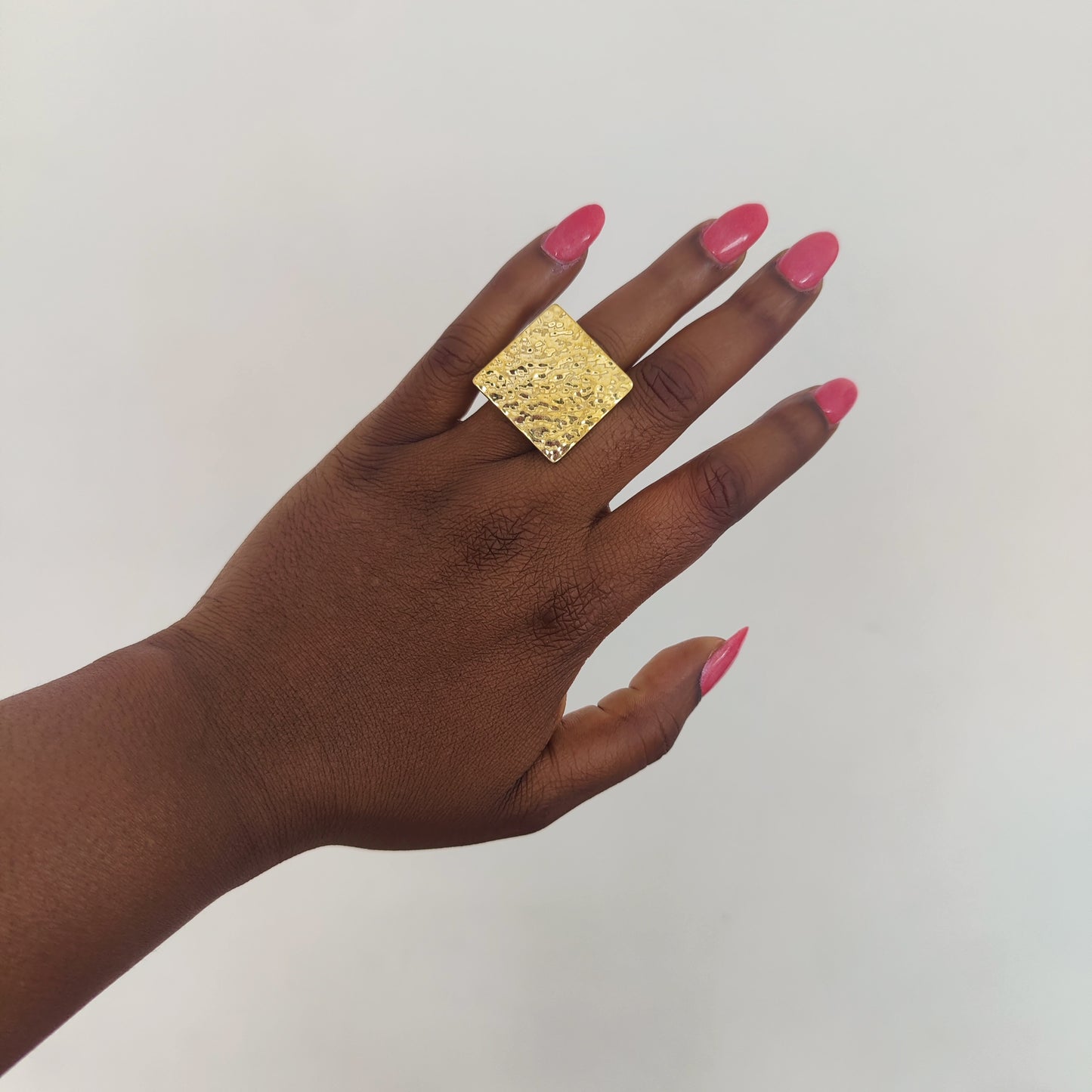 Square Shape Chunky Golden Brass Adjustable Ring