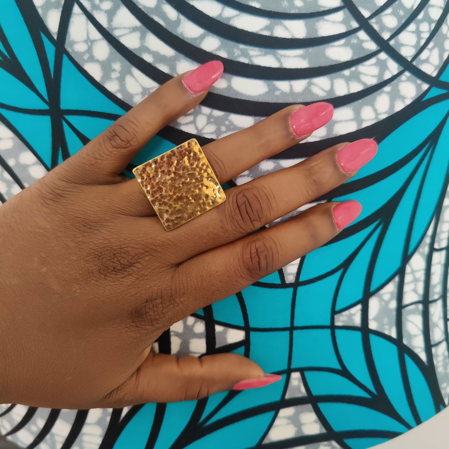 Square Shape Chunky Golden Brass Adjustable Ring