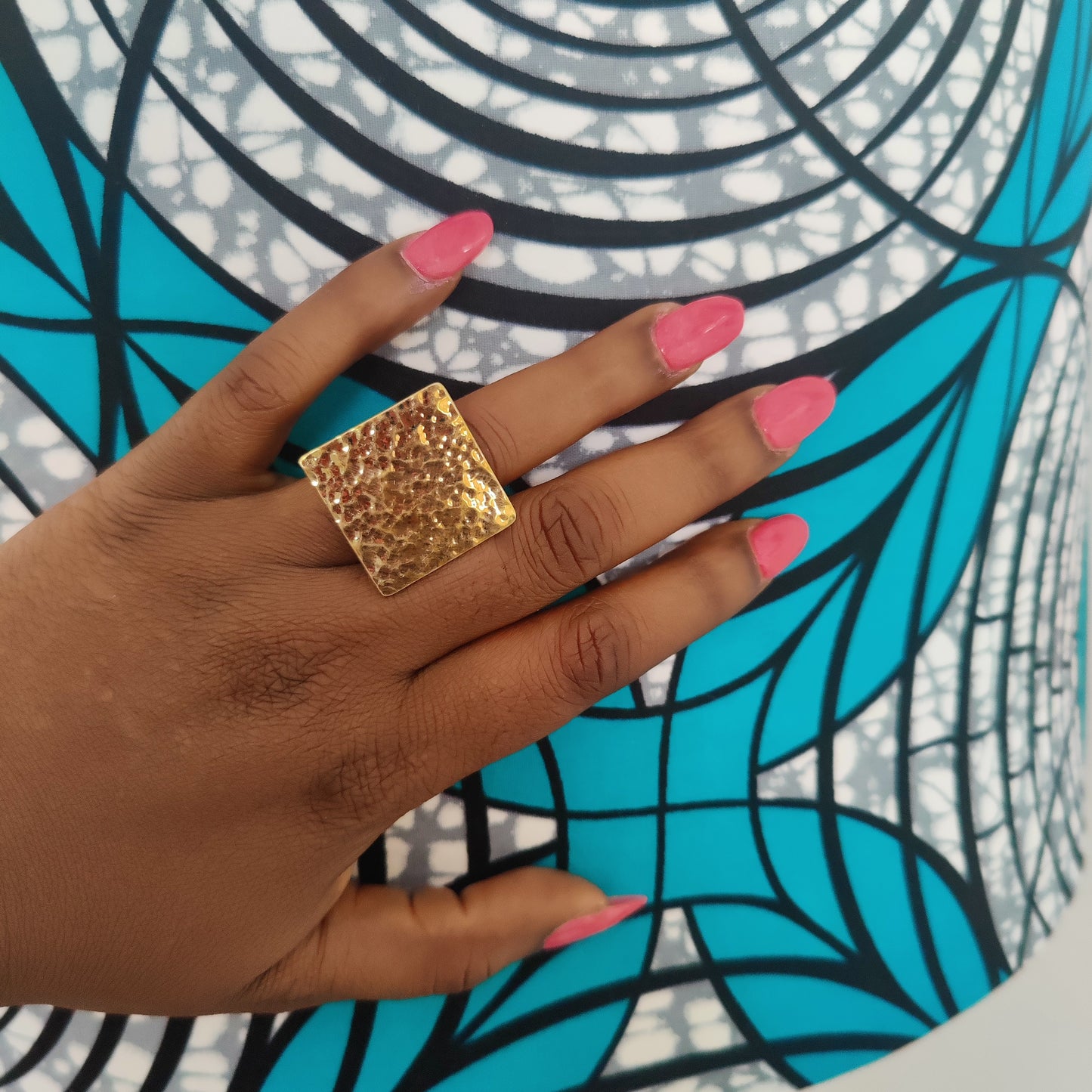 Square Shape Chunky Golden Brass Adjustable Ring