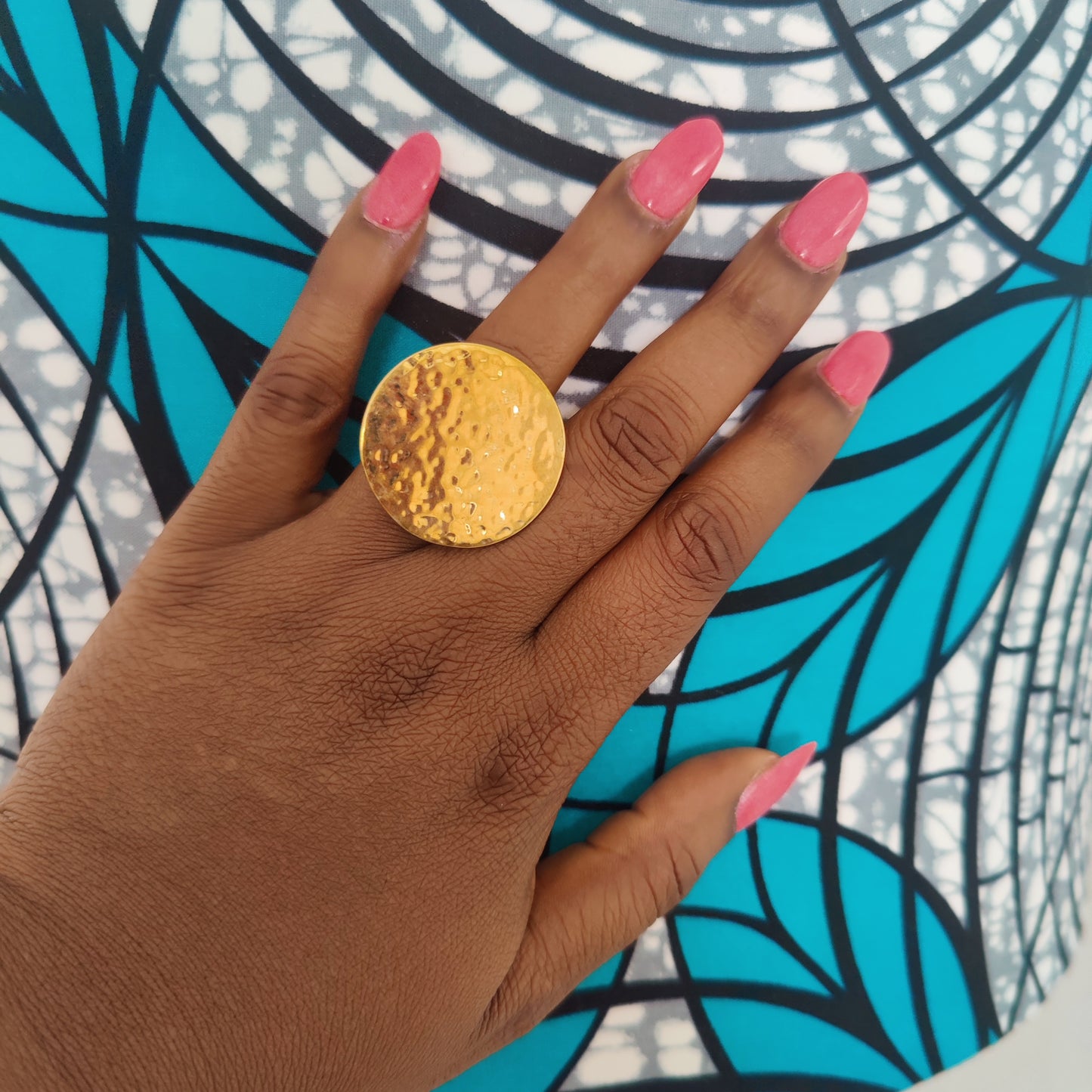 Circle Shape Chunky Golden Brass Adjustable Ring