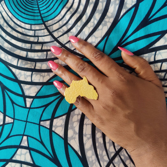 Africa Shape Chunky Golden Brass Adjustable Ring
