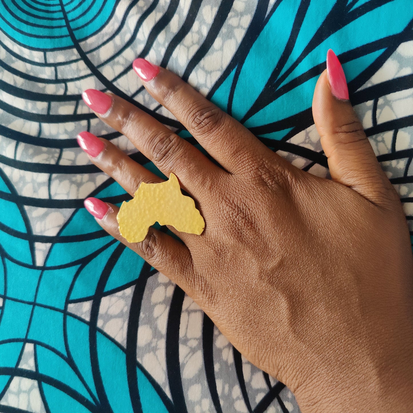 Africa Shape Chunky Golden Brass Adjustable Ring