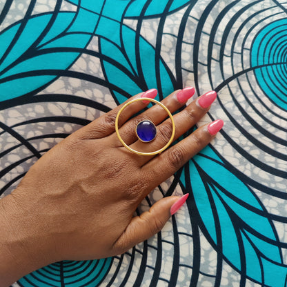 Statement Ring with Coloured Stone Chunky Golden Brass Adjustable Ring