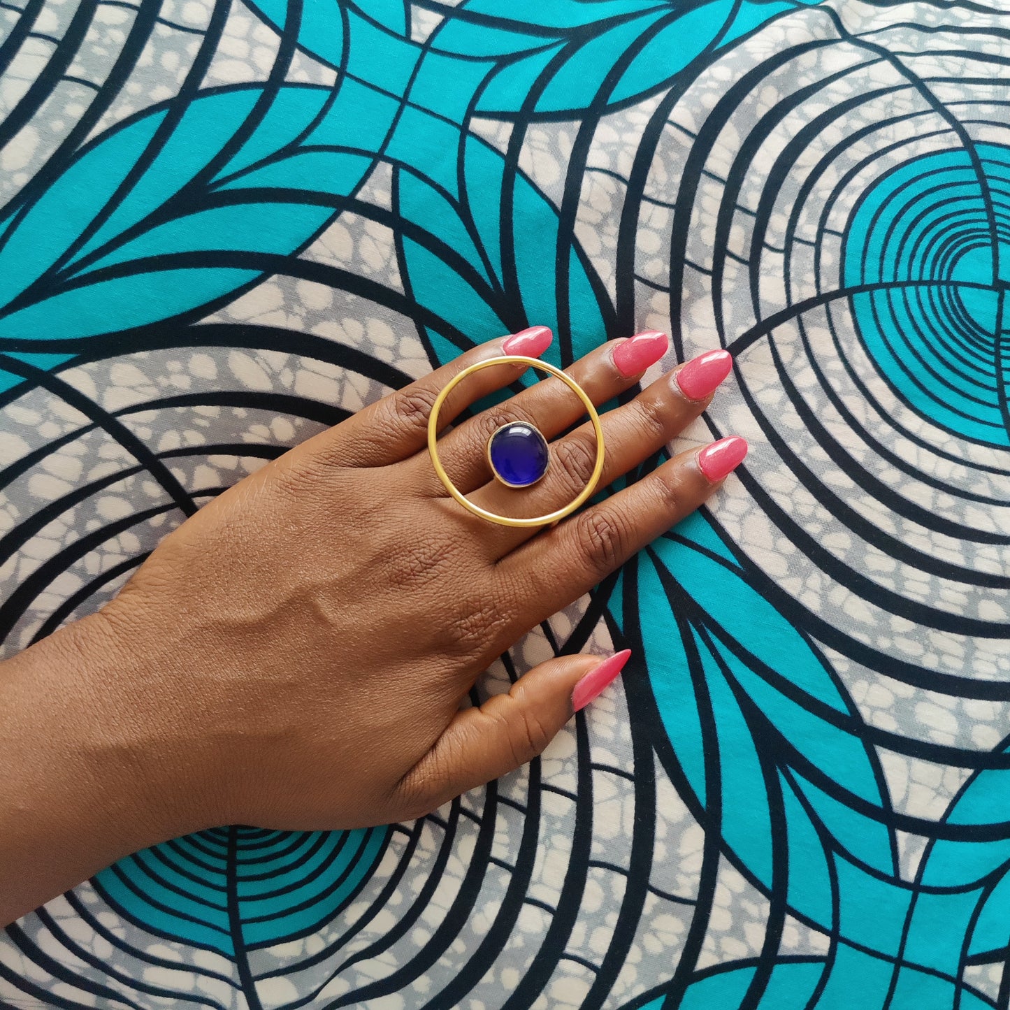Statement Ring with Coloured Stone Chunky Golden Brass Adjustable Ring