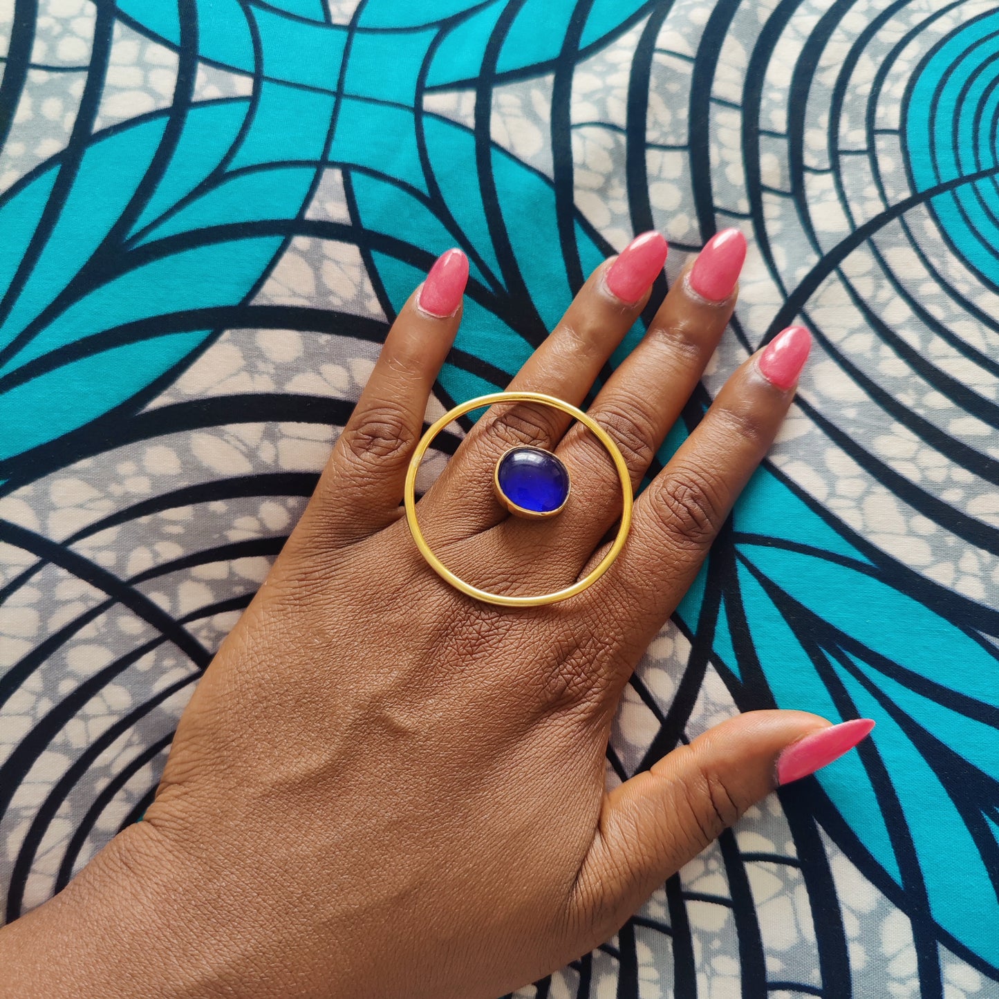 Statement Ring with Coloured Stone Chunky Golden Brass Adjustable Ring