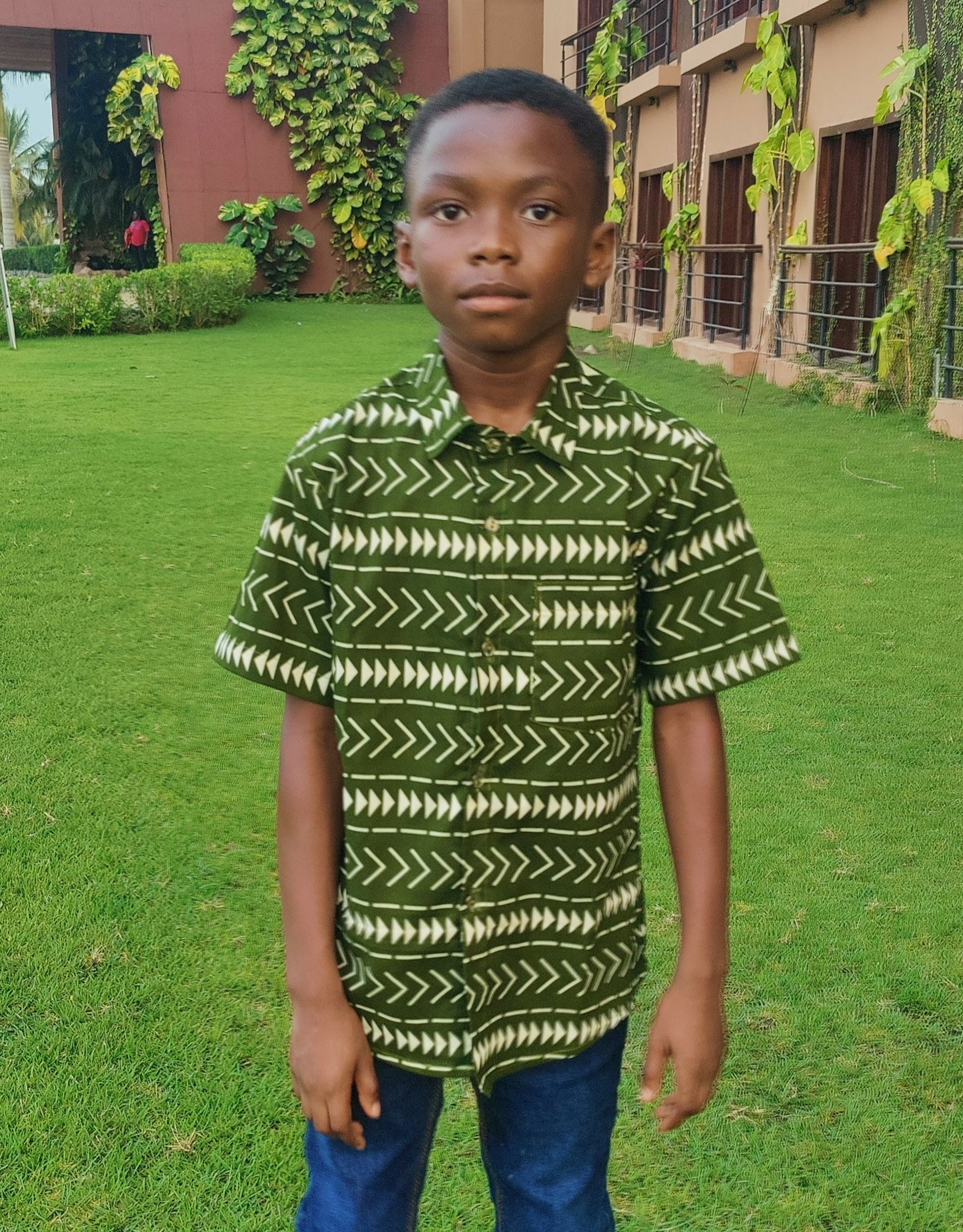 African Print Boys Shirt/ Zulu Green