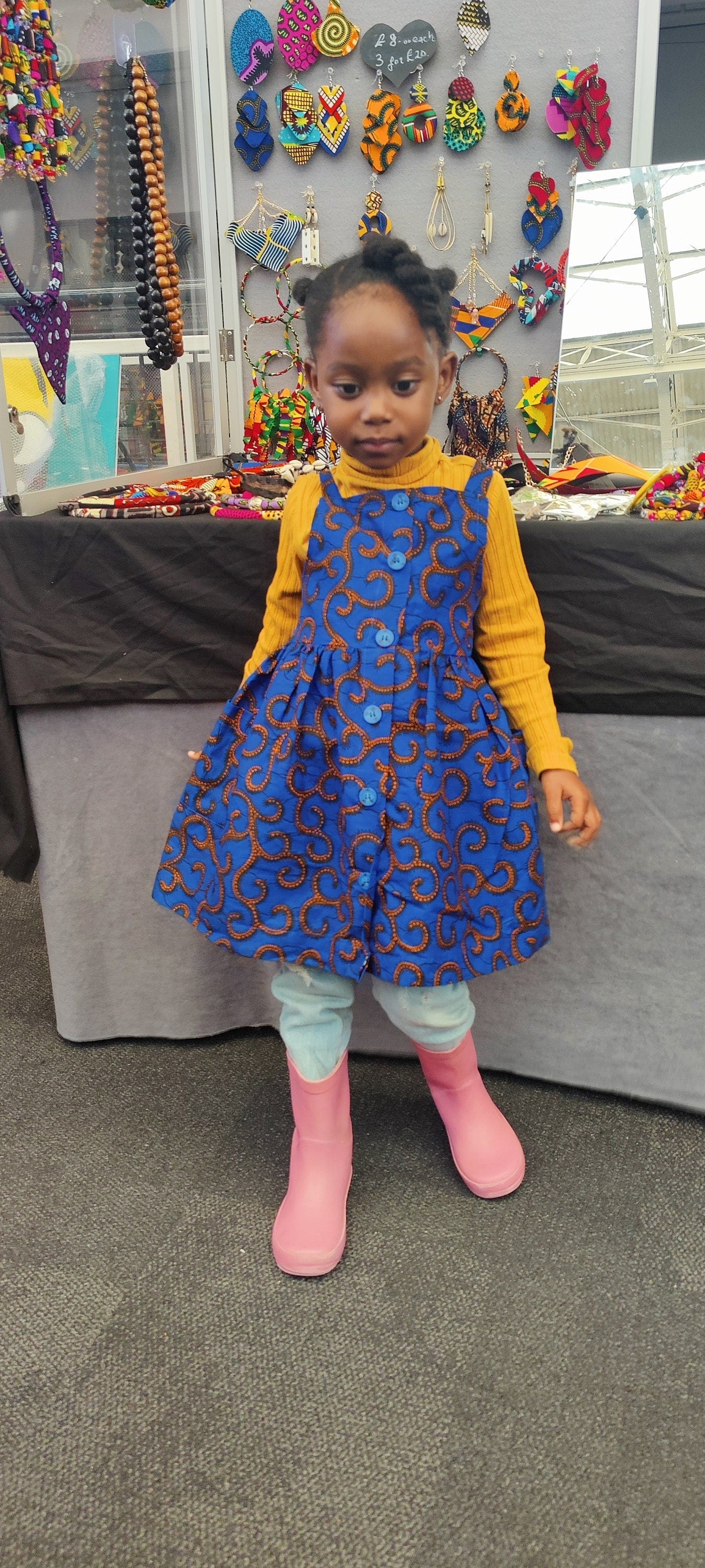 Copy of 3 and 4 year old Toddler Dress Pinafore African Print Dress/ Blue