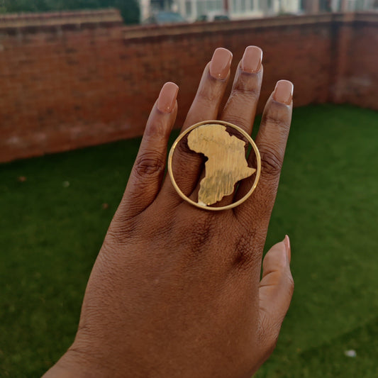 Africa Shape Chunky Golden Brass Adjustable Ring