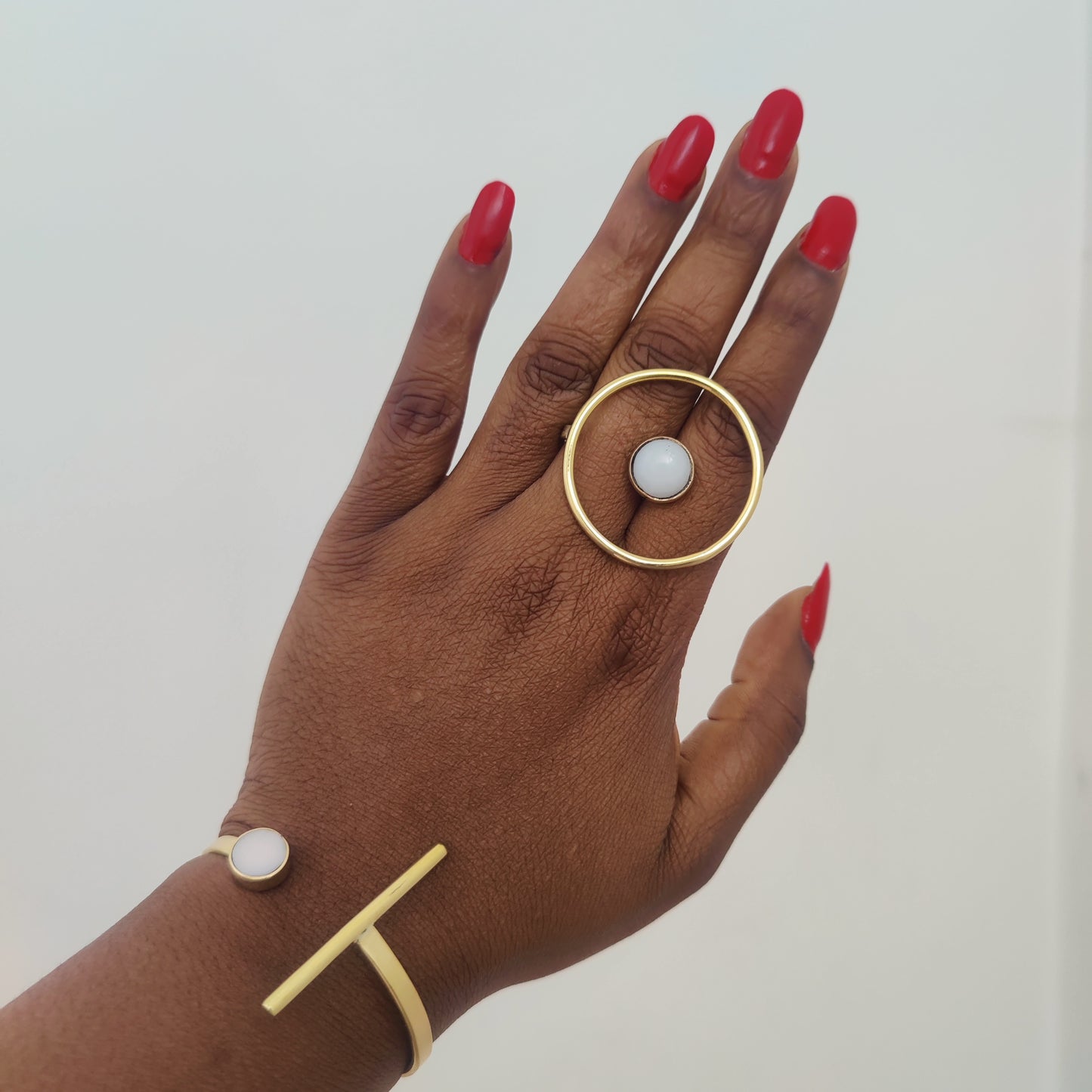 Statement Ring with Coloured Stone Chunky Golden Brass Adjustable Ring