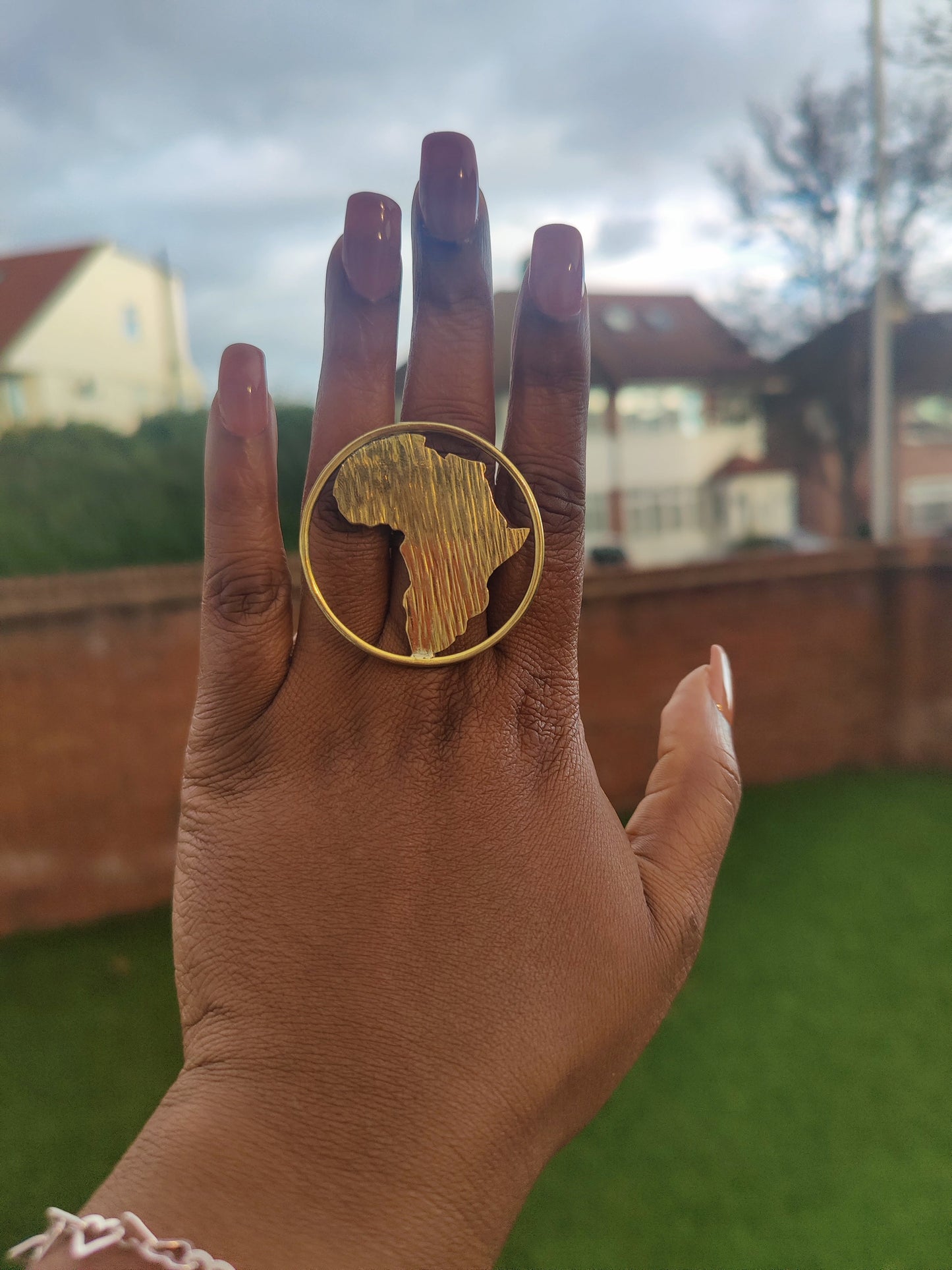 Africa Shape Chunky Golden Brass Adjustable Ring