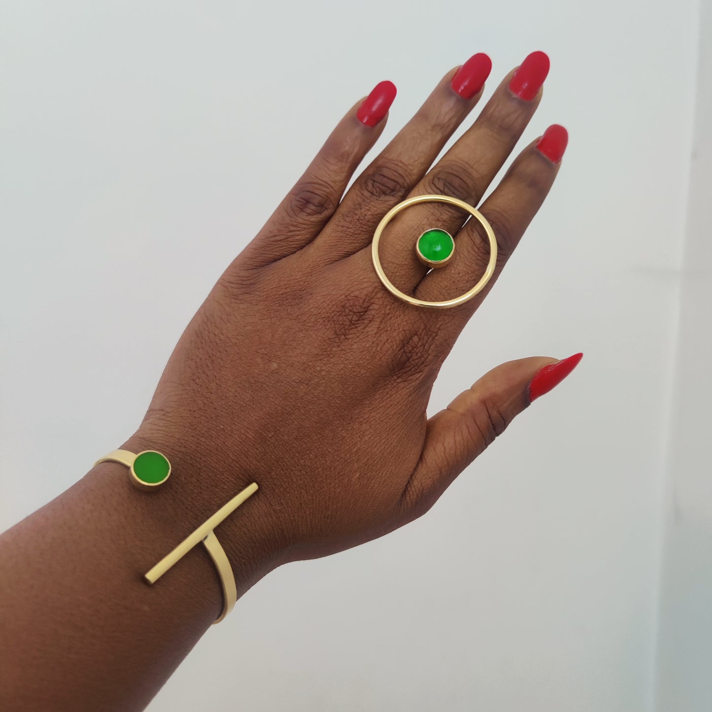 Statement Ring with Coloured Stone Chunky Golden Brass Adjustable Ring