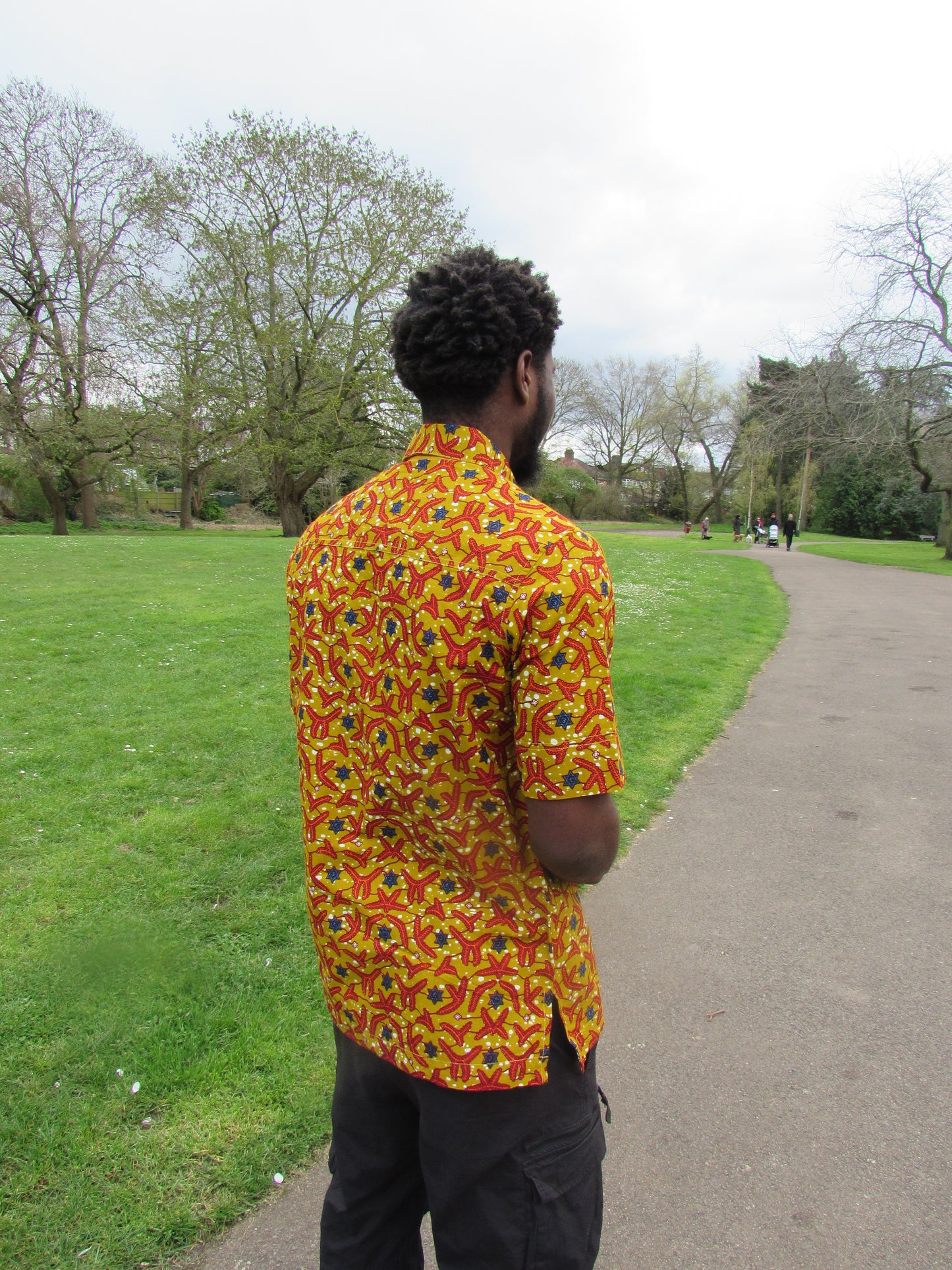 Men's African Print Short Sleeve Shirt/ Mustard