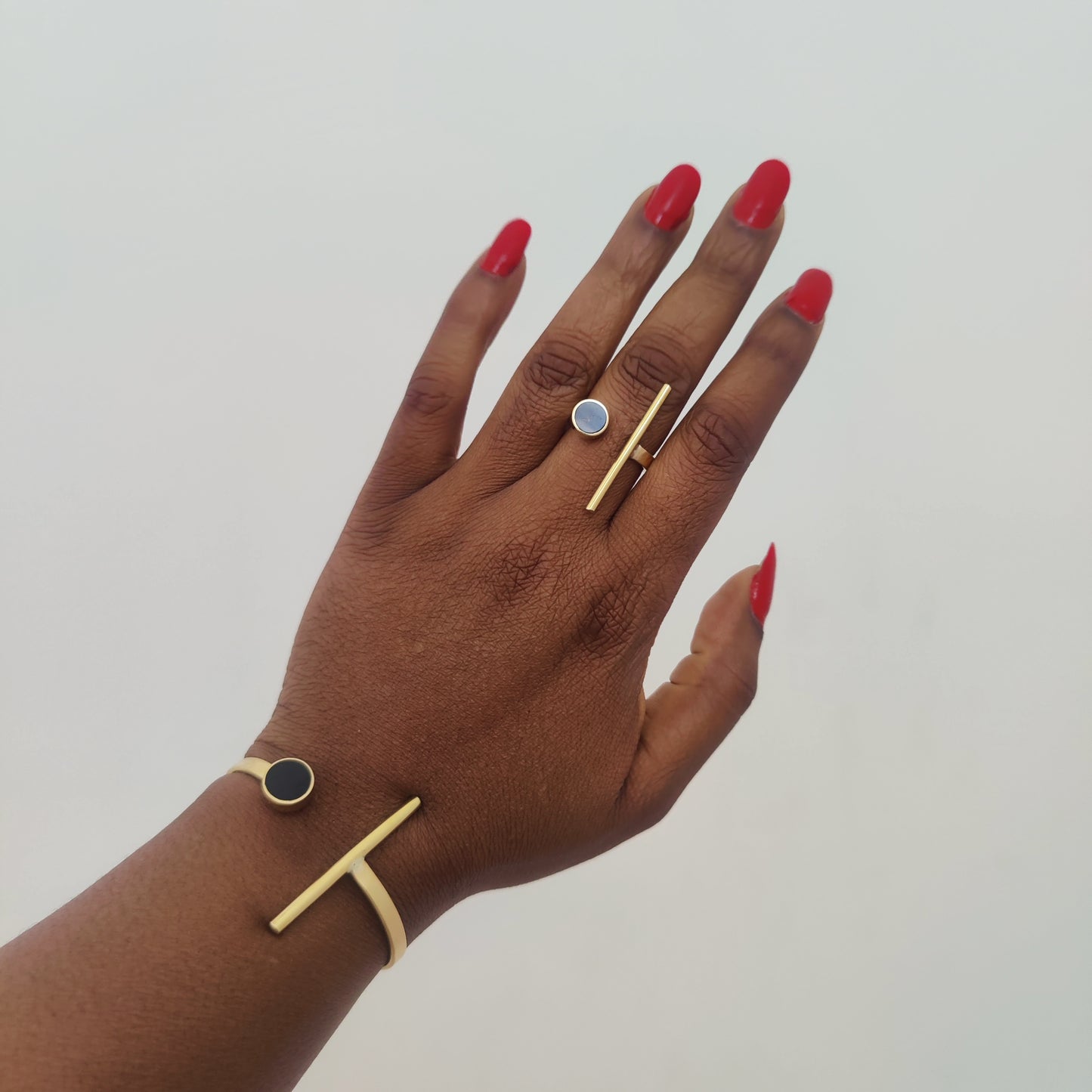 Gold Bangle and Ring Set / African brass Bracelet/ Brass Cuff bracelet/ Handcrafted