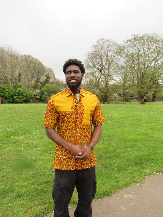 Men's African Print Short Sleeve Shirt/ Mustard