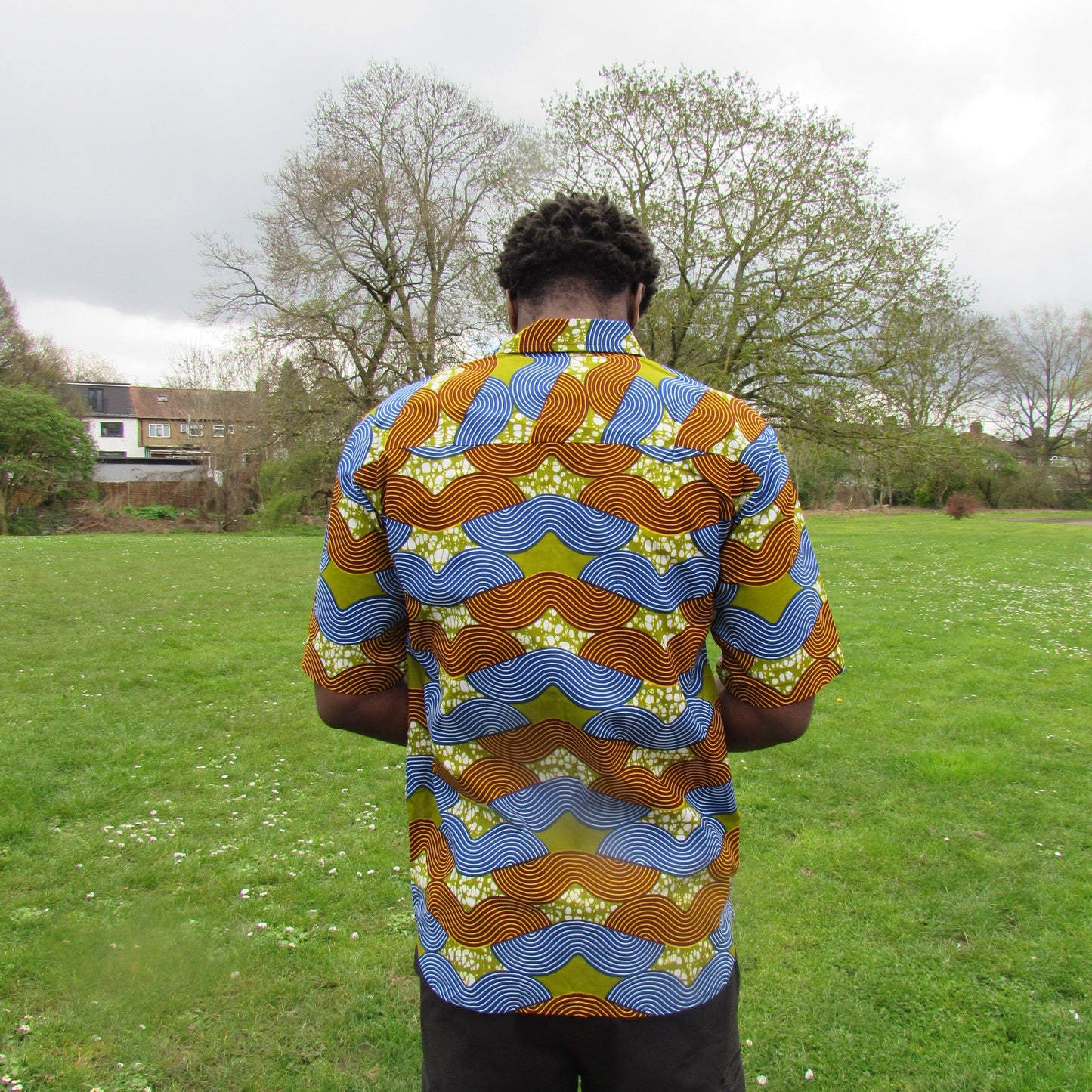 Men's African Print Short Sleeve Shirt/ Green