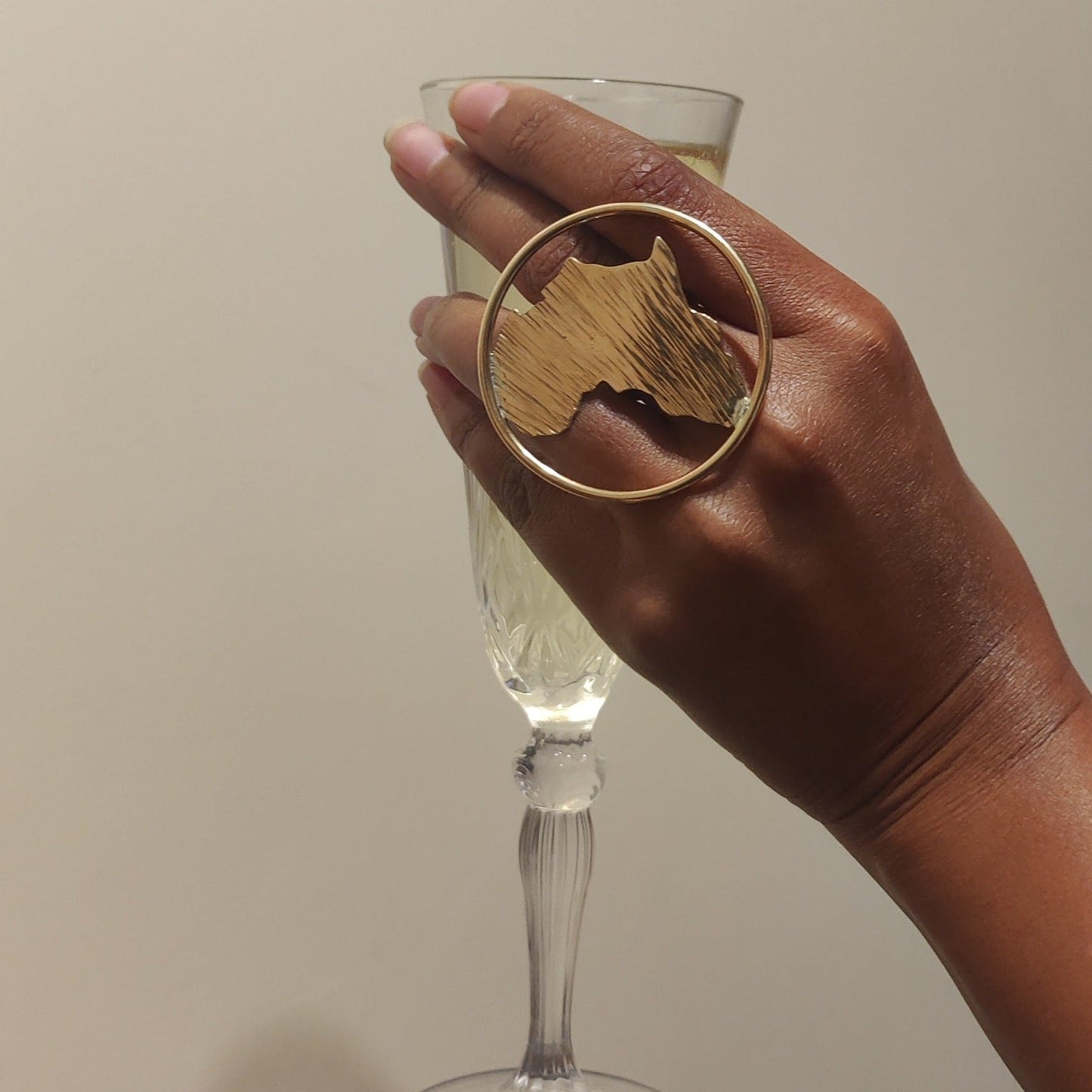 Africa Shape Chunky Golden Brass Adjustable Ring