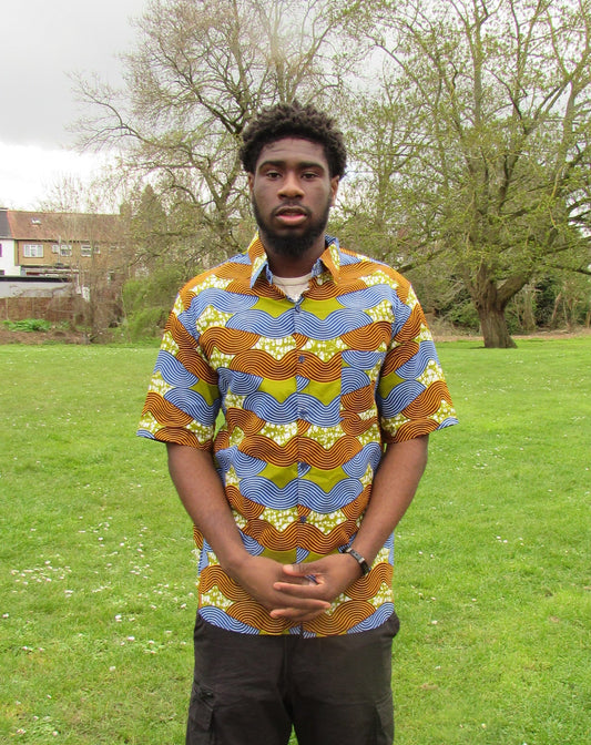 Men's African Print Short Sleeve Shirt/ Green