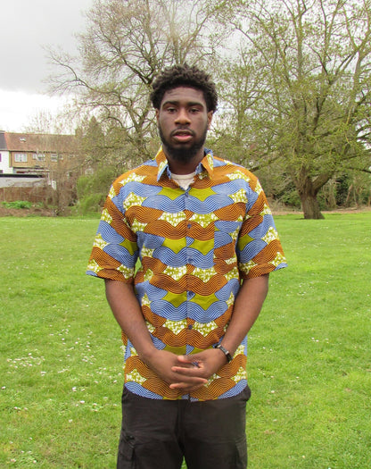 Men's African Print Short Sleeve Shirt/ Green