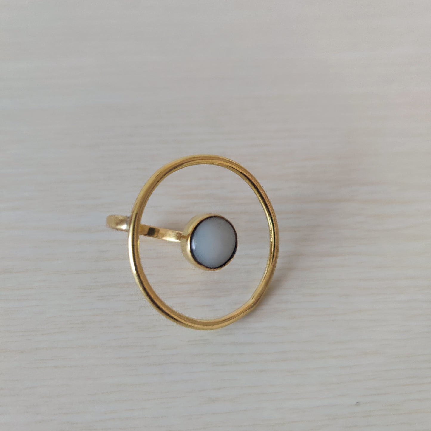 Statement Ring with Coloured Stone Chunky Golden Brass Adjustable Ring