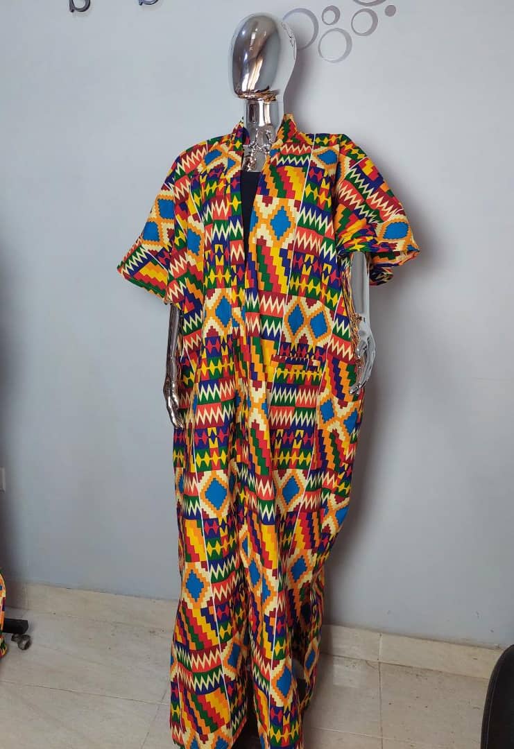 African Print Kimono Style Jacket  Long Ankara kimono with Hat Set