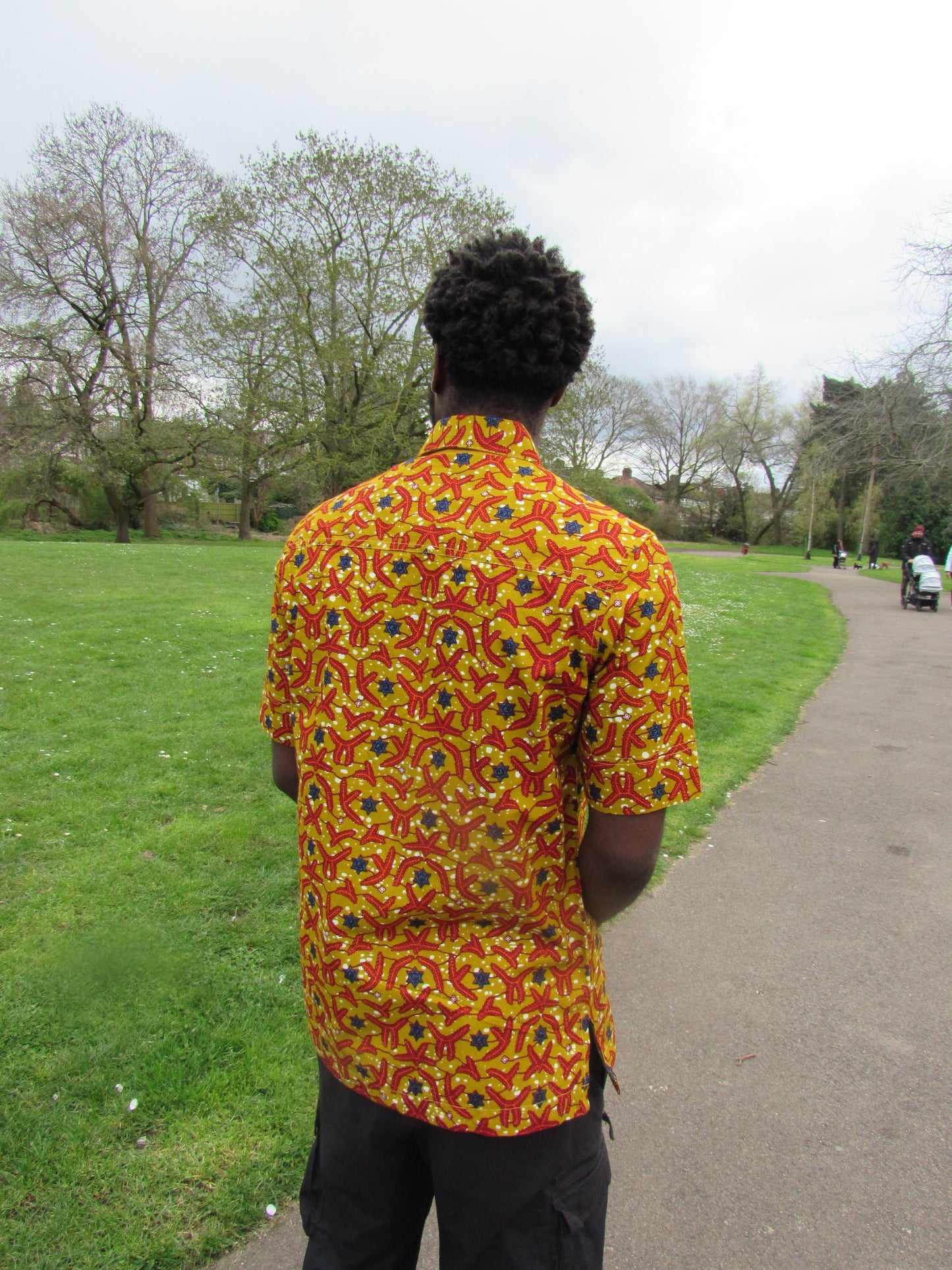 Men's African Print Short Sleeve Shirt/ Mustard