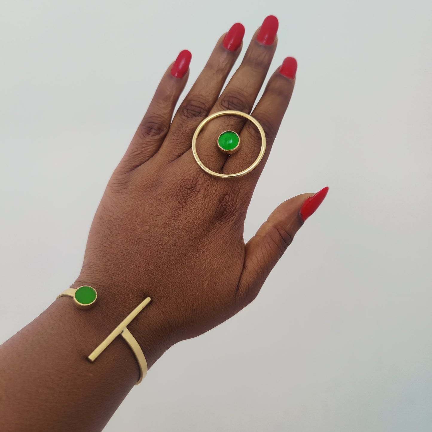 Gold Bangle and Ring Set / African brass Bracelet/ Brass Cuff bracelet/ Handcrafted