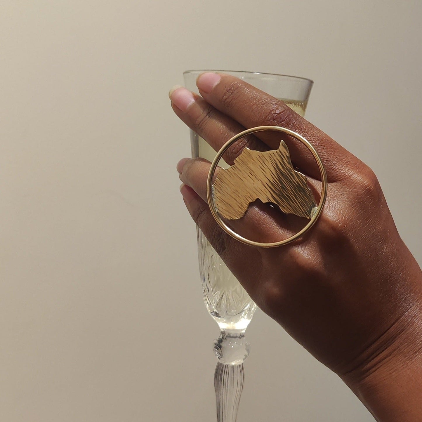 Africa Shape Chunky Golden Brass Adjustable Ring