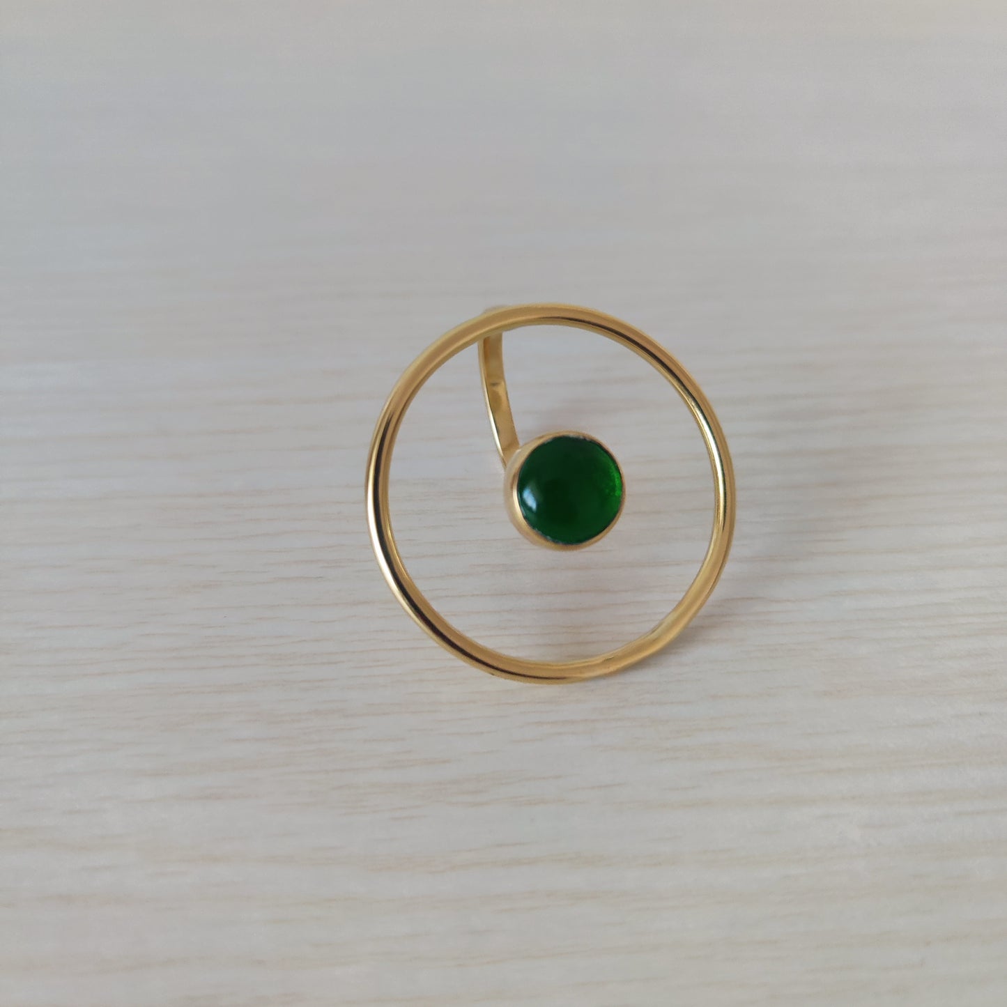 Statement Ring with Coloured Stone Chunky Golden Brass Adjustable Ring