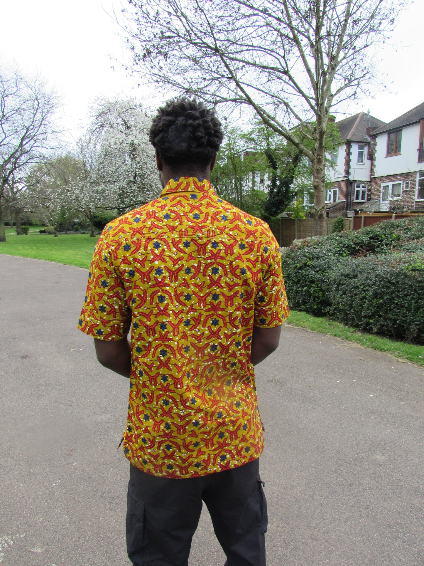 Men's African Print Short Sleeve Shirt/ Mustard