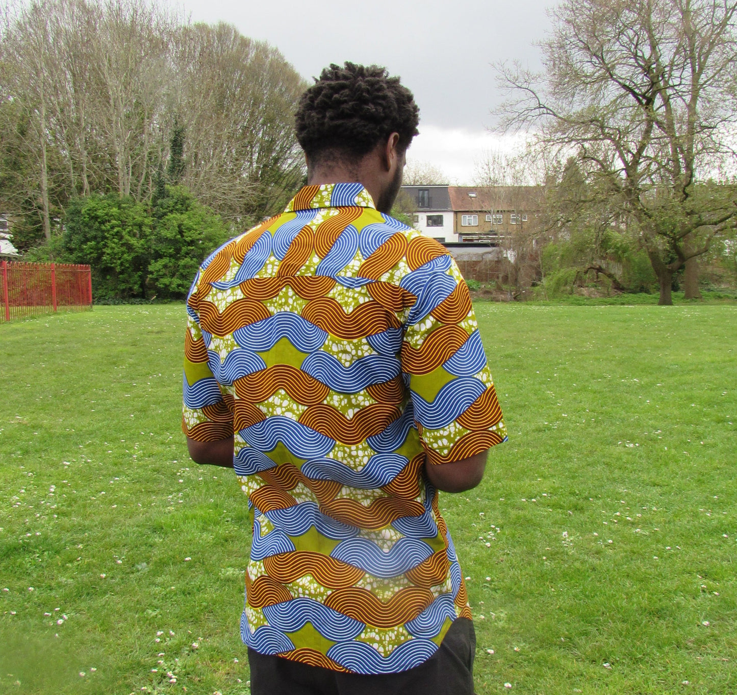 Men's African Print Short Sleeve Shirt/ Green